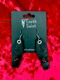 Image 3 of Leather Coffin Earrings-Green and Studded