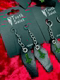 Image 2 of Leather Coffin Earrings - Green