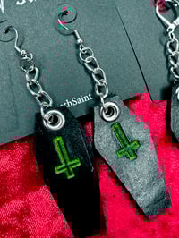 Image 3 of Leather Coffin Earrings - Green