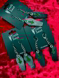 Image 5 of Leather Coffin Earrings - Green