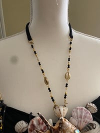 Image 5 of  Midnight Siren Black Mermaid Bikini Top– Real Seashells, Pearls & Net Overlay