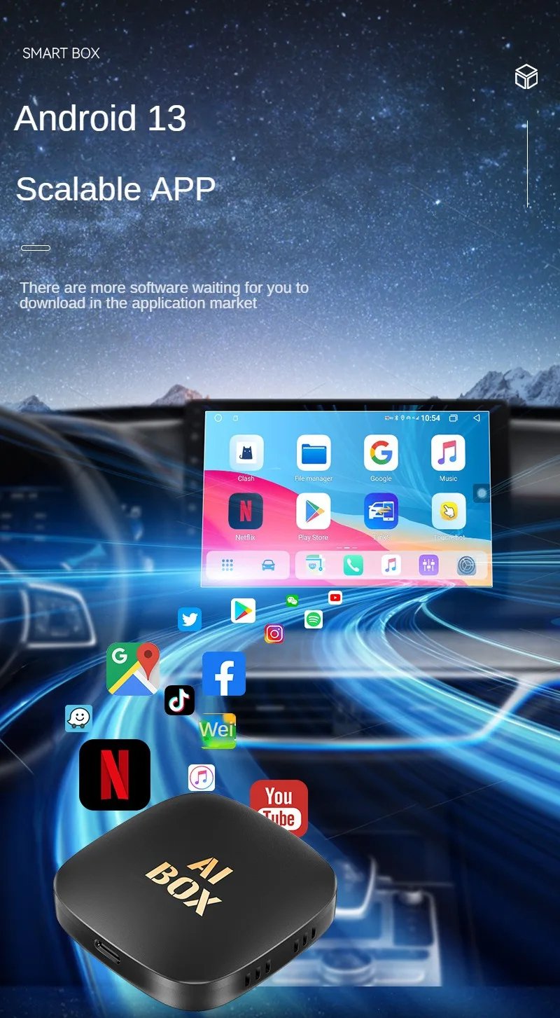 Android 13 AI Box Wired to Wireless Carplay Android Auto Adapter