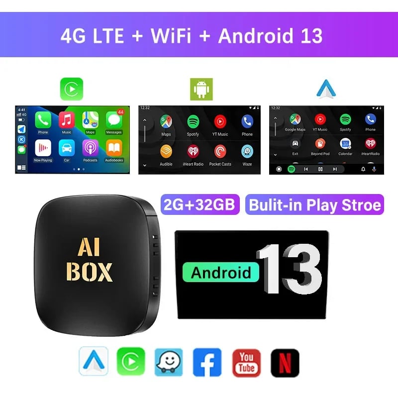 Android 13 AI Box Wired to Wireless Carplay Android Auto Adapter