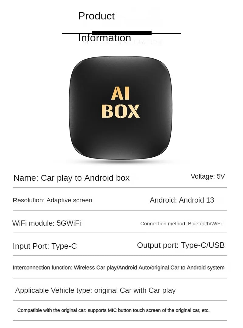 Android 13 AI Box Wired to Wireless Carplay Android Auto Adapter