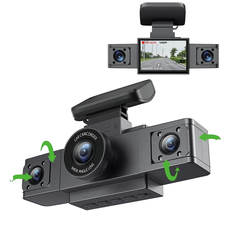 3 Channel Dash Cam Video Recorder with Rear View DVR and 24H Parking Monitor