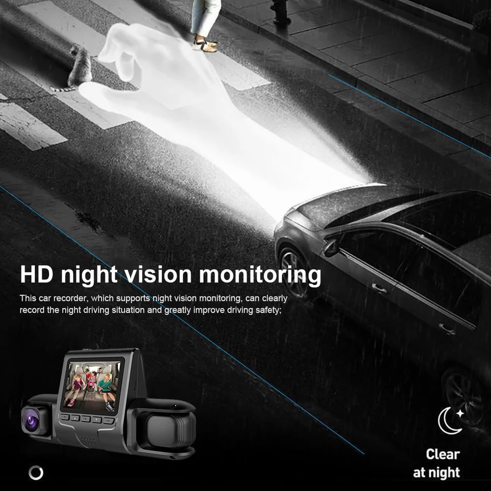 3 Camera Lens Car DVR 3-Channel Dash Cam with Dual Lens HD 1080P