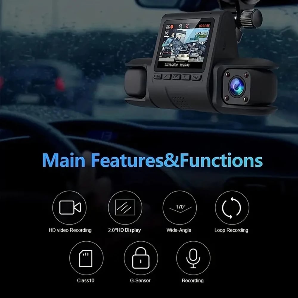 3 Camera Lens Car DVR 3-Channel Dash Cam with Dual Lens HD 1080P