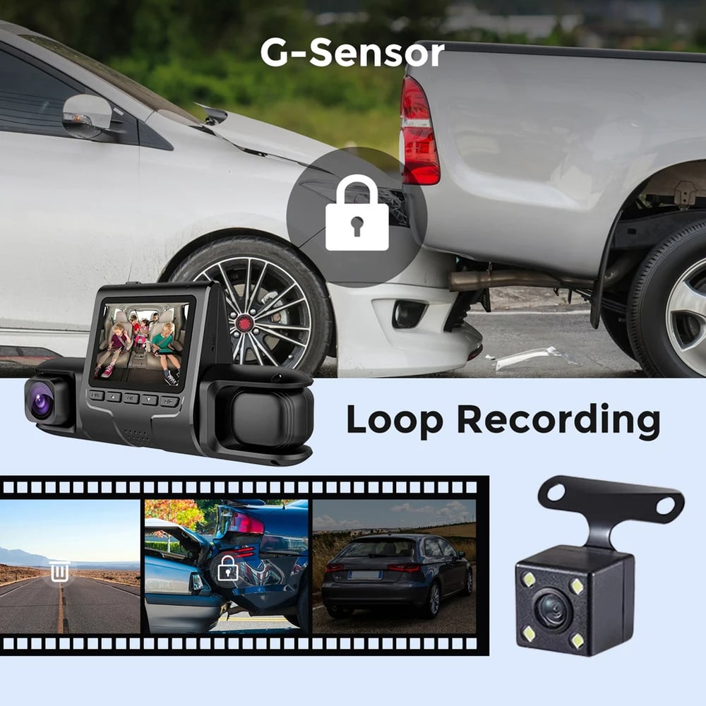 3 Camera Lens Car DVR 3-Channel Dash Cam with Dual Lens HD 1080P