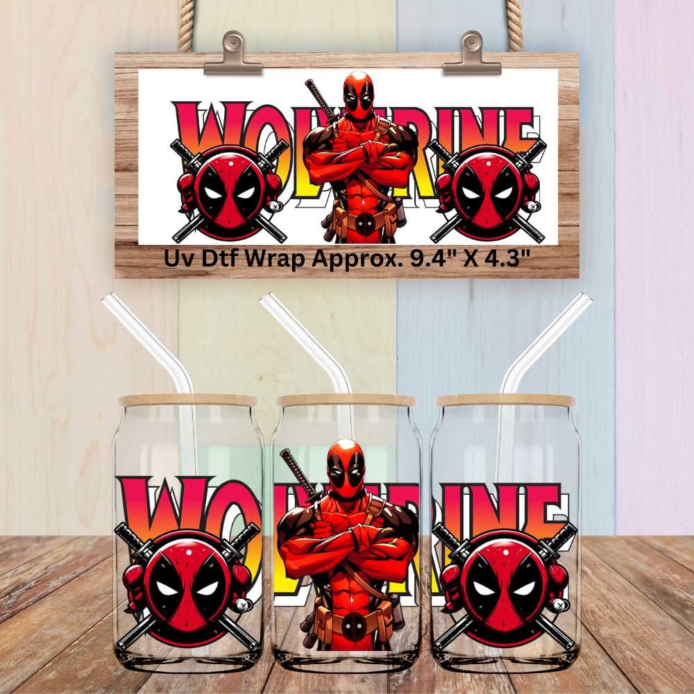 Image of Choice of 4 Super Hero Uv Dtf Double Sided Wraps Deadpool Wolverine Super Heroes Dad
