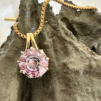 Image 2 of Pink Amethyst and Garnet 9 pointed Star KaleidosCut Lehrer - Baha'i 9k gold pendant