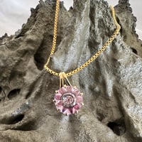 Image 1 of Pink Amethyst and Garnet 9 pointed Star KaleidosCut Lehrer - Baha'i 9k gold pendant