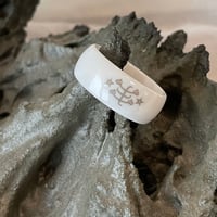 Image 3 of Joy and Love white ceramic Baha'i Ringstone symbol band ring