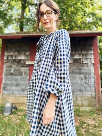Image 2 of Alice Dress in Navy & Natural Gingham Linen, size Small/Medium