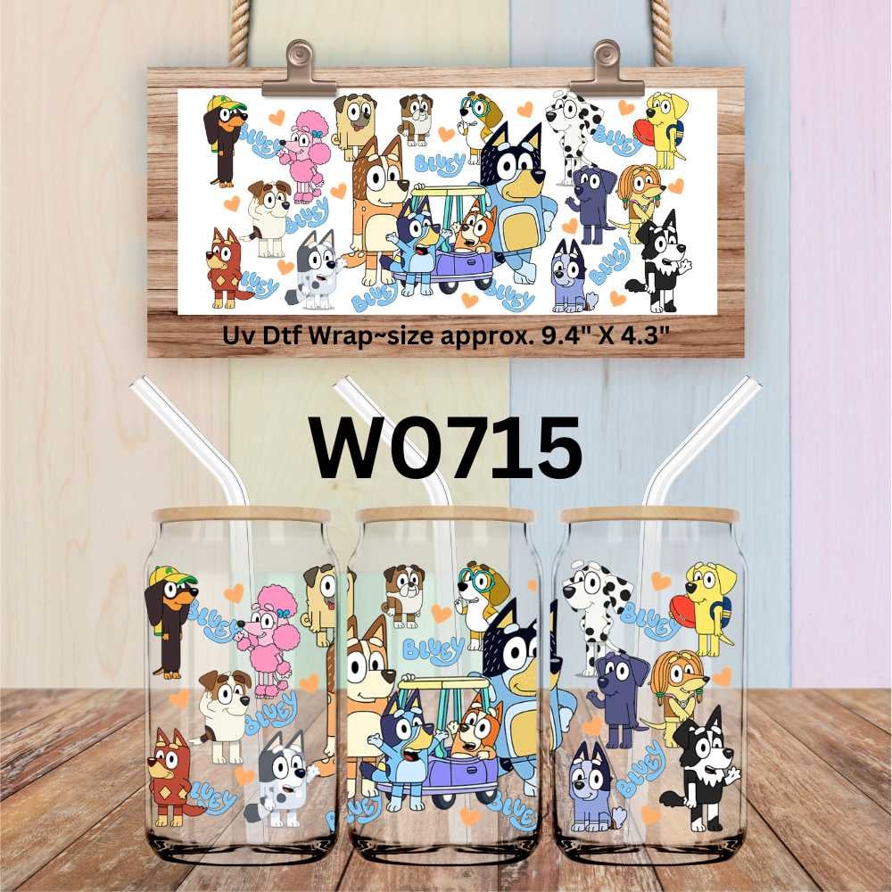 Image of Choice of 19 Bluey Single & Double Sided Uv Dtf Cup Wraps & Decals