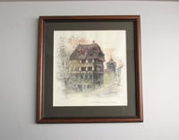 Image 1 of Albrecht Durer's House Nuremberg by Mads Stage, Vintage Art Print in Frame Sized 12 1/2 x 12 ins