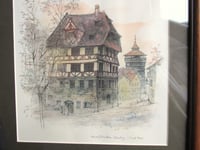 Image 4 of Albrecht Durer's House Nuremberg by Mads Stage, Vintage Art Print in Frame Sized 12 1/2 x 12 ins