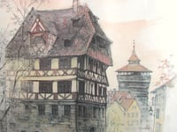 Image 5 of Albrecht Durer's House Nuremberg by Mads Stage, Vintage Art Print in Frame Sized 12 1/2 x 12 ins