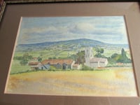 Image 2 of Vintage Small Watercolour Painting, Rural Village Landscape, Signed, Frame Size 11 2/10 x 9 2/10 ins
