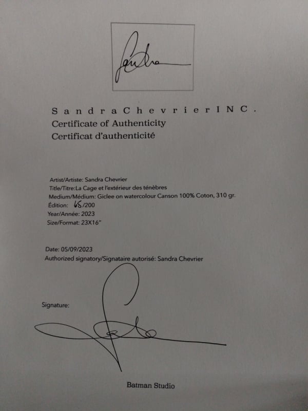 Sandra Chevrier La Cage et l’extérieur des ténèbres Sérigraphie signée numérotée Print
