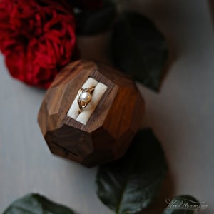 Image of Unique engagement ring box, wooden faceted sculptural ring display by Woodstorming