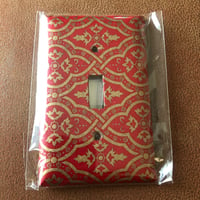 Image 1 of Collaged Switch Plate Cover Single Gang RED and  GOLD Geometric Pattern OVERSIZED