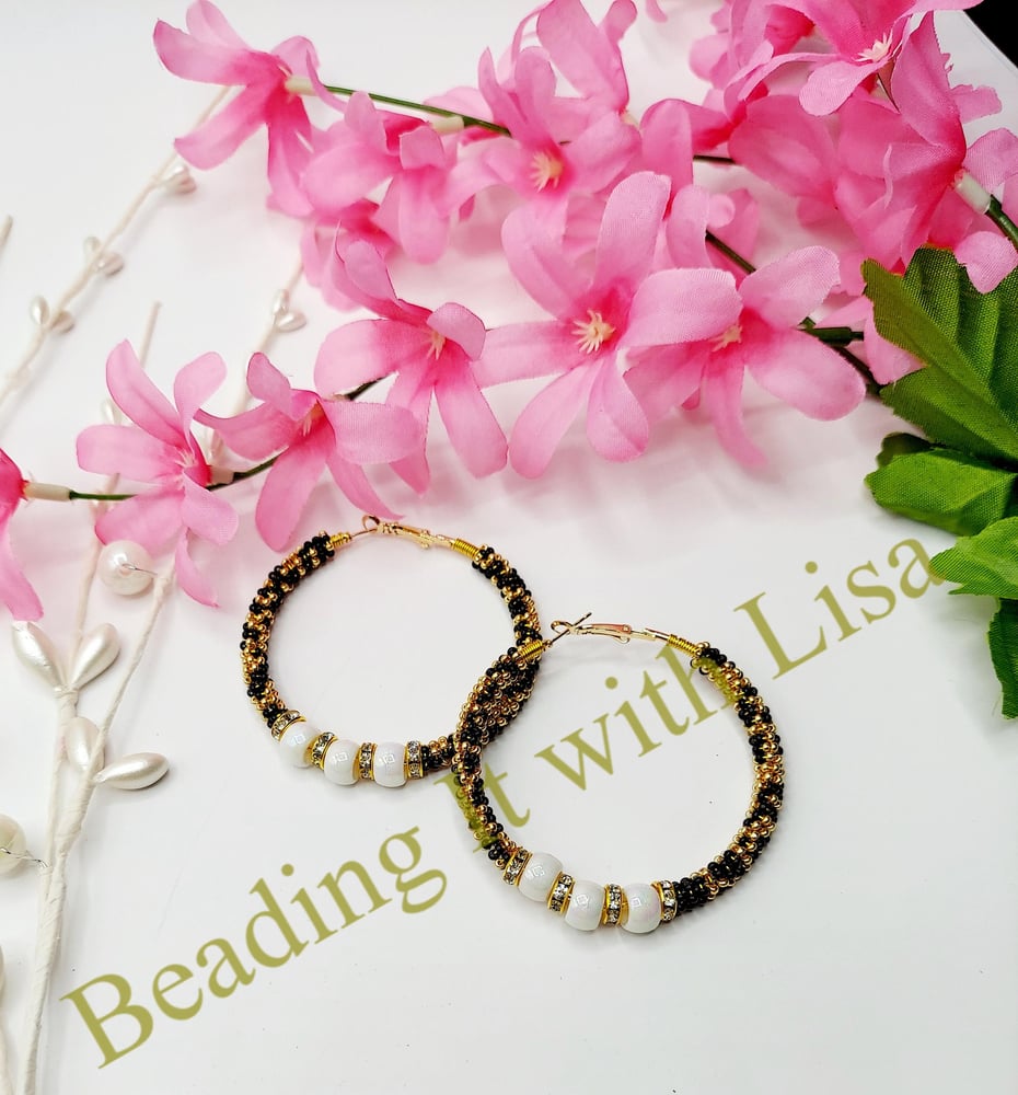 Image of Black and Gold Hoop Earrings ⋄ Seed Bead Earrings ⋄ Gift for Her