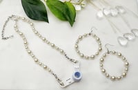 Image 1 of Beaded Trach Tie, Adjustable Trach Tie, Trach Collar Tube Holder   (White Pearls)