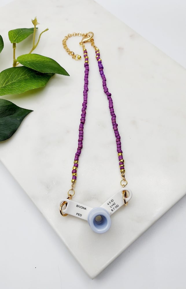 Image of Trach Ties, Beaded Trach Ties , Adjustable, Trach Chain, Beaded, Trach Collar Tube Holder  (Purpl...