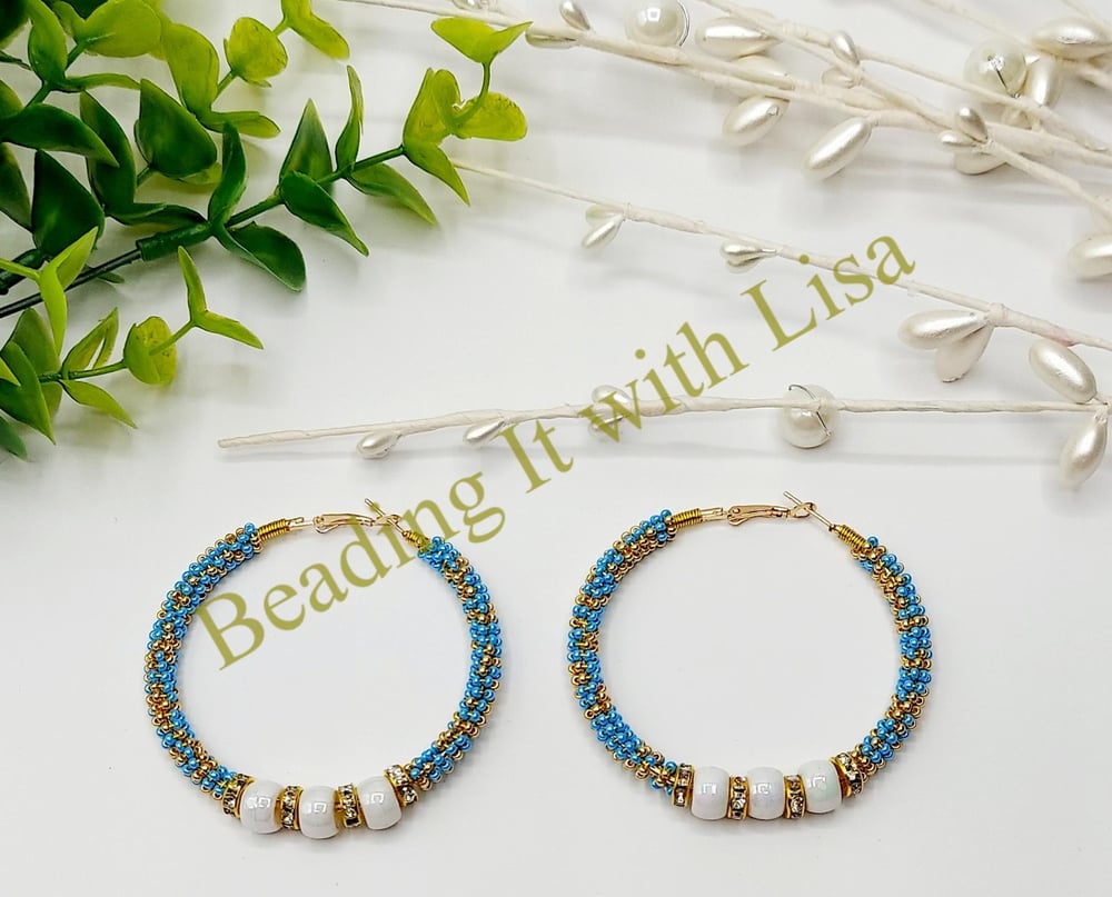 Image of Turquoise and Gold Hoop Earrings ⋄ Seed Bead Earrings ⋄ Gift for Her