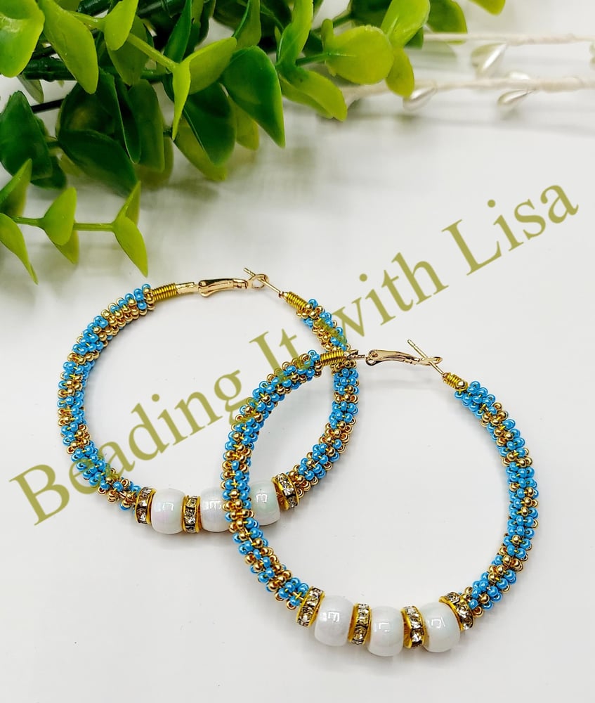 Image of Turquoise and Gold Hoop Earrings ⋄ Seed Bead Earrings ⋄ Gift for Her
