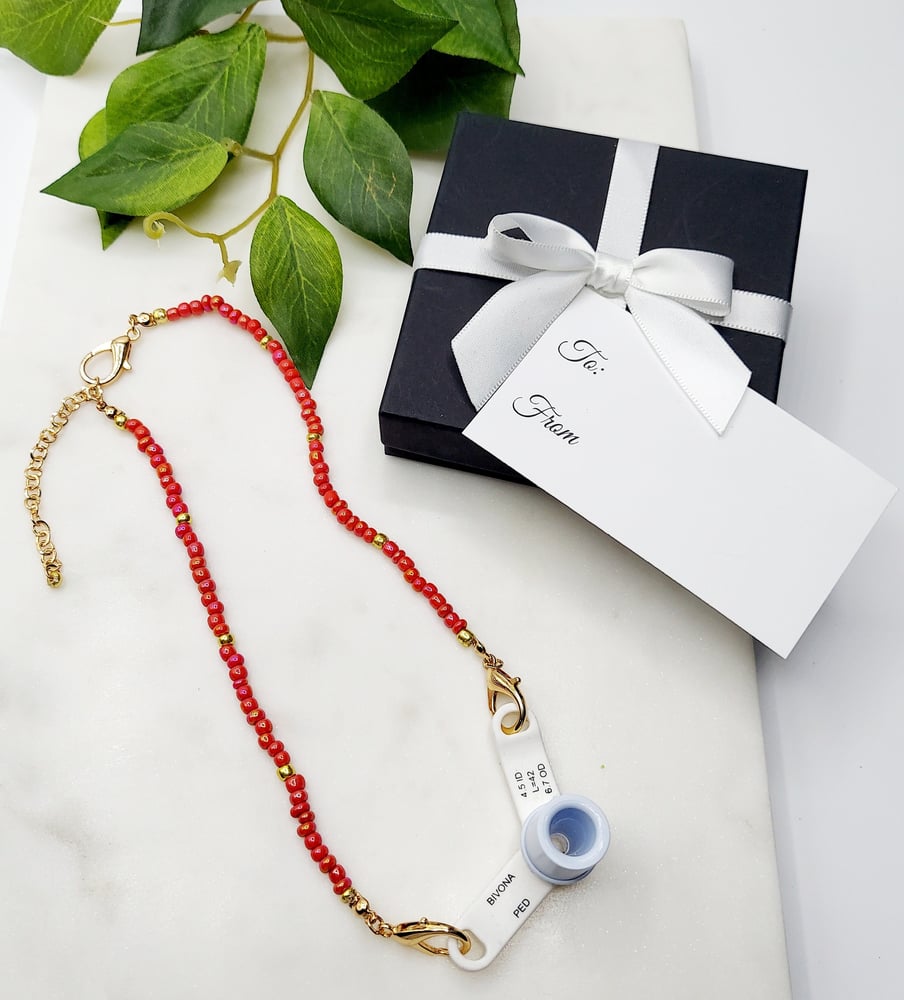 Image of Trach Ties, Beaded Trach Ties , Adjustable, Trach Chain, Beaded, Trach Collar Tube Holder -0522d8fe