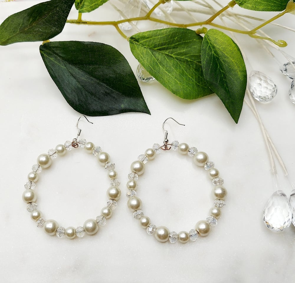 Image of Beaded Trach Tie, Adjustable Trach Tie, Trach Collar Tube Holder   (White Pearls)