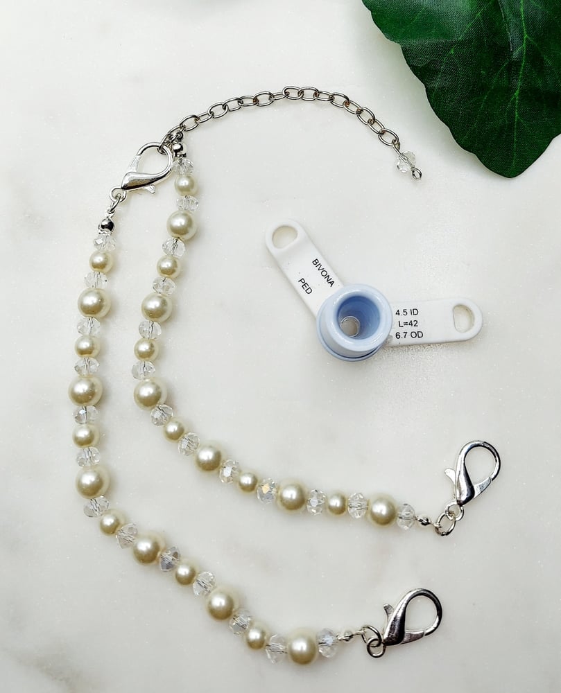 Image of Beaded Trach Tie, Adjustable Trach Tie, Trach Collar Tube Holder   (White Pearls)