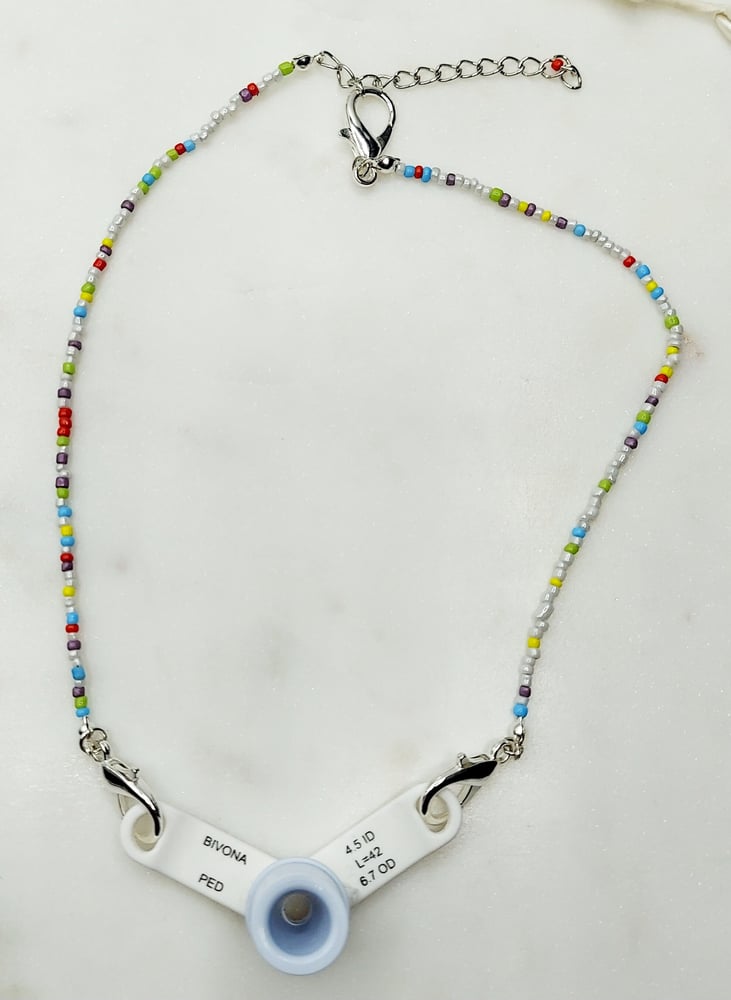Image of Trach Ties, Beaded Trach Ties , Adjustable, Trach Chain, Beaded, Trach Collar Tube Holder ...  (R...