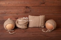 Image 1 of Knitted pillow wrap and bonnet hats beige
