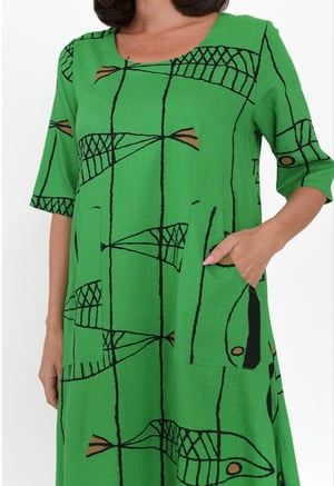 Image of Bella Fish Cotton Linen Dress - Jade