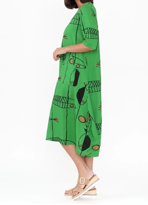 Image of Bella Fish Cotton Linen Dress - Jade