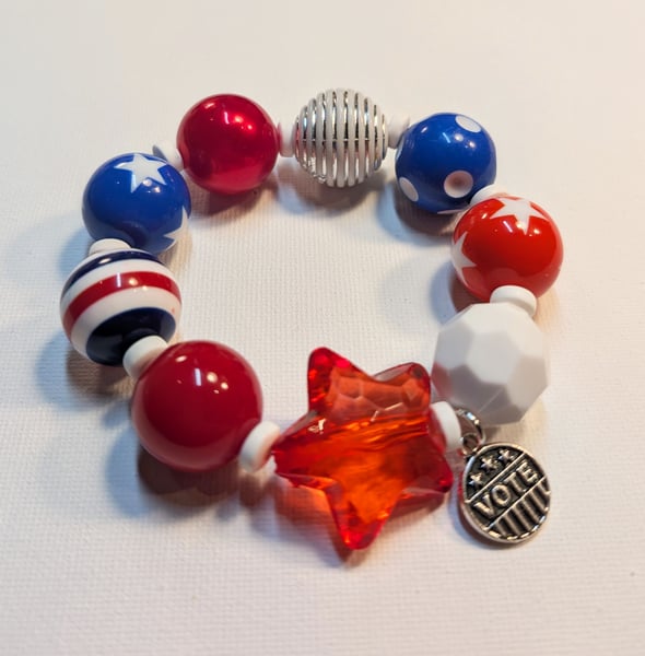 Image of FUNDRAISER ~ Red, White & Blue, Big Baubble Stretchy VOTE Bracelet #2