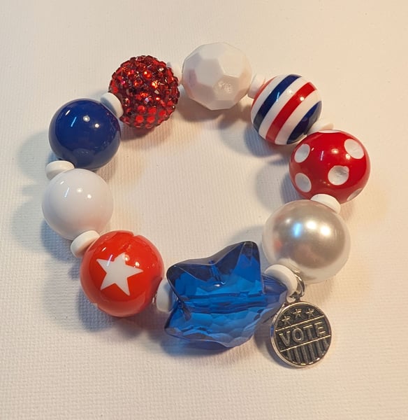 Image of FUNDRAISER ~ Red, White & Blue, Big Baubble Stretchy VOTE Bracelet #3