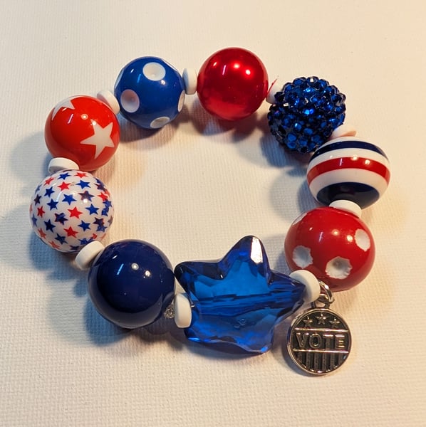 Image of FUNDRAISER ~ Red, White & Blue, Big Baubble Stretchy VOTE Bracelet #4