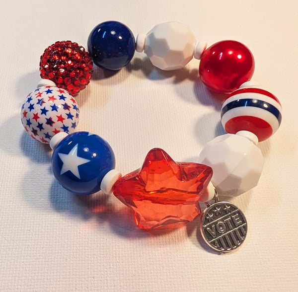 Image of FUNDRAISER ~ Red, White & Blue, Big Baubble Stretchy VOTE Bracelet #5