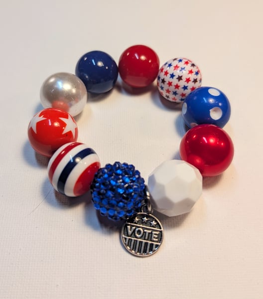 Image of FUNDRAISER ~ Red, White & Blue, Big Baubble Stretchy VOTE Bracelet #12