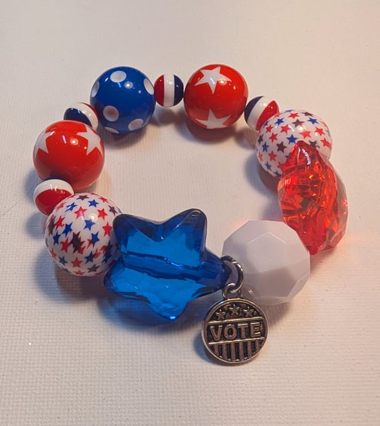 Image of FUNDRAISER ~ Red, White & Blue, Big Baubble Stretchy VOTE Bracelet #13