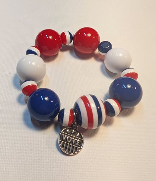 Image of FUNDRAISER ~ Red, White & Blue, Big Baubble Stretchy VOTE Bracelet #14