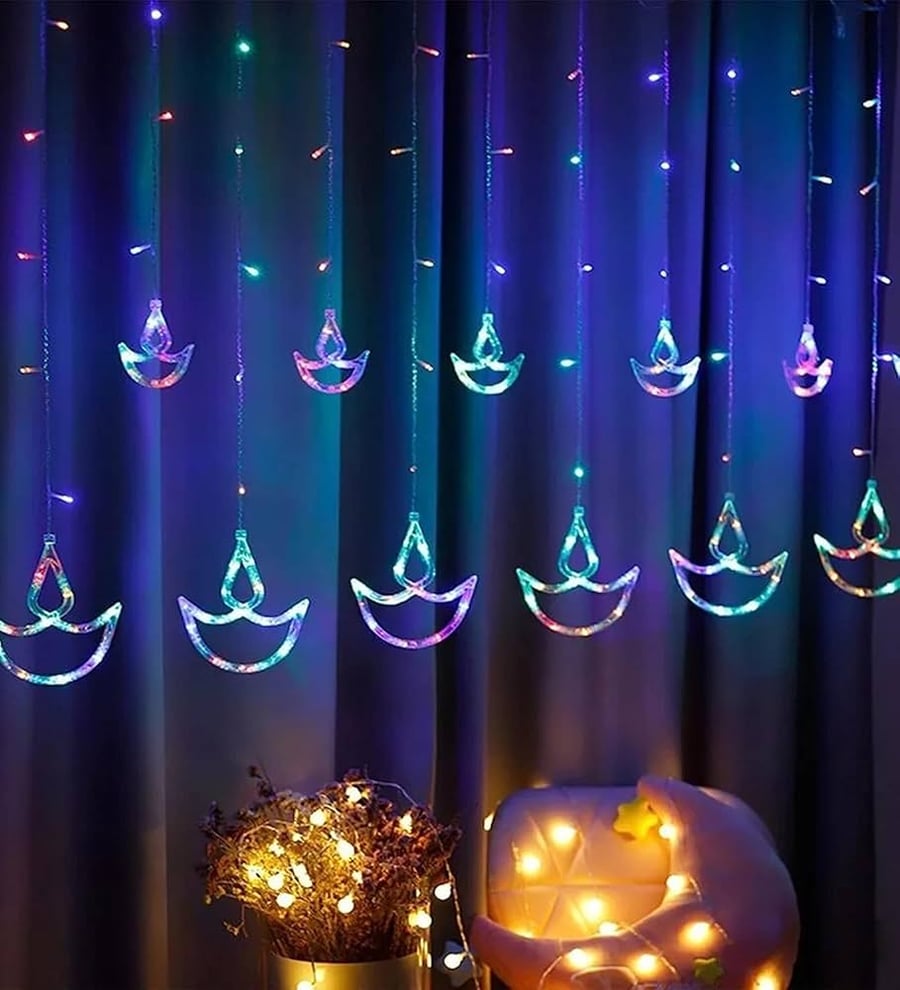 Image of Multi Color Diwali LED DIYA string Curtain Flame Lights decorations