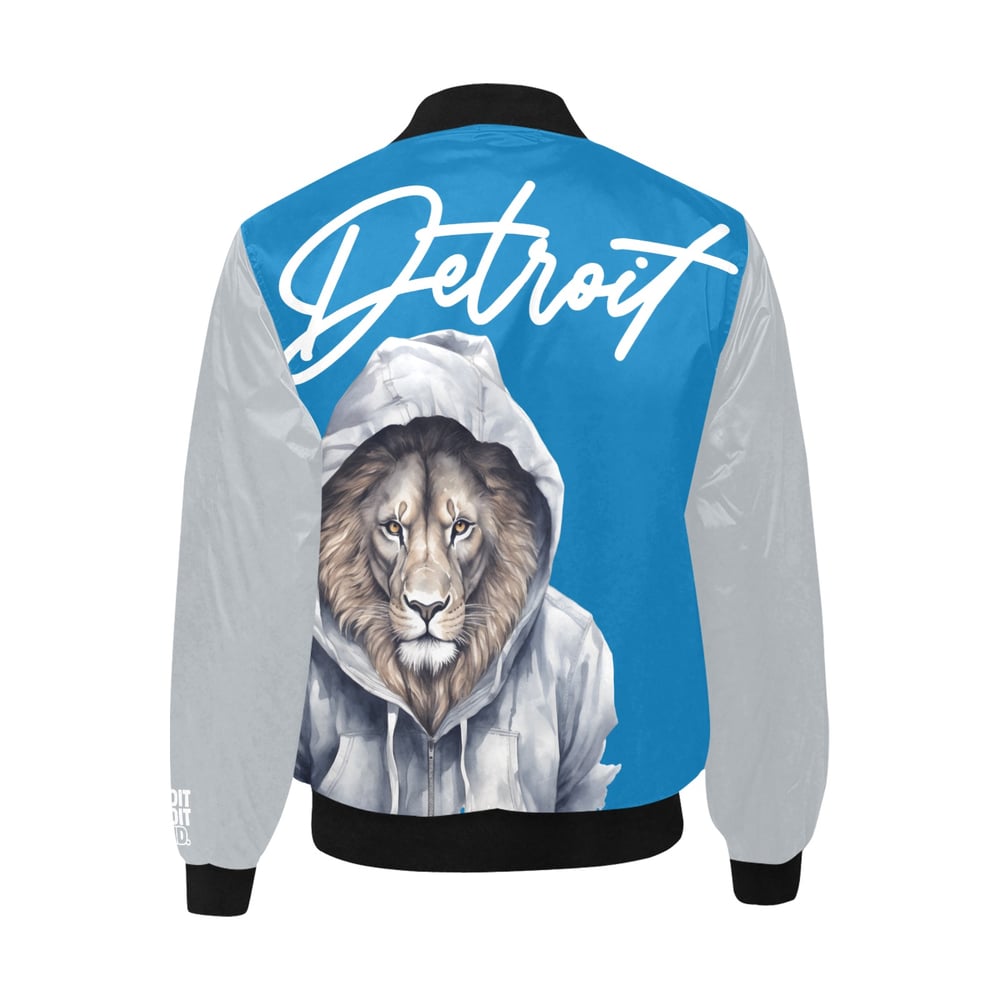 Image of Blue/Grey Detroit Printed Bomber Jacket