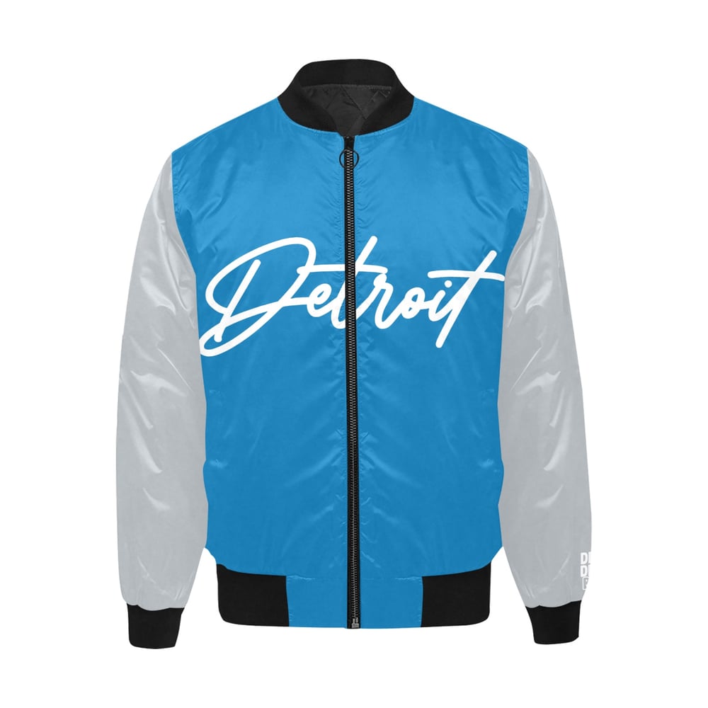 Image of Blue/Grey Detroit Printed Bomber Jacket