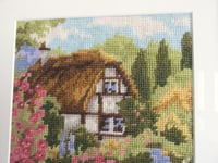 Image 2 of Vintage Needlework, Thatched Cottage and Garden, Textile Wall Art, Frame Sized 15 7/10 x 12 7/10 in 