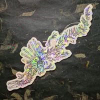 Image 1 of Spinosaurus Fossilized Skeleton Clear Holographic Die-Cut Vinyl Sticker - Transparent Sun Catcher!