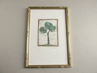 Image 1 of Vintage Small Painting on an Engraving Print, Tree Birds & Five Gold Rings by M J Epps, Framed 